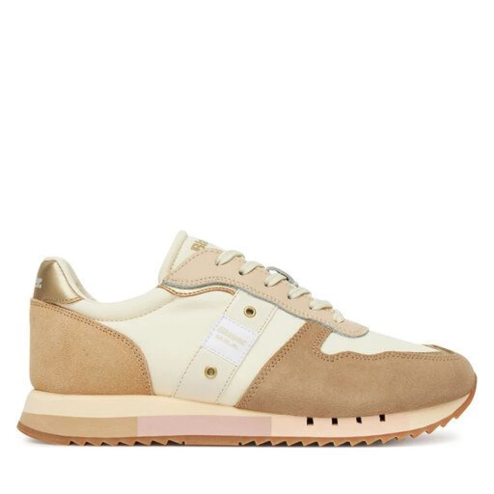 Blauer Nylon Suède Sneaker Dames Schoenen Beige