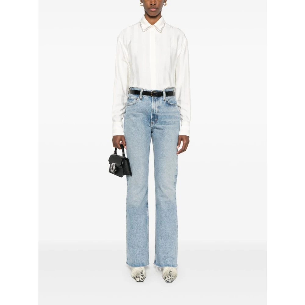 Golden Goose Crystal Embellished Vertical Stripe Shirt Beige Dames