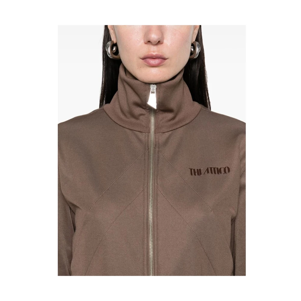 The Attico Bruine Rits Sweater Geribbelde Manchetten Hoge Hals Brown Dames