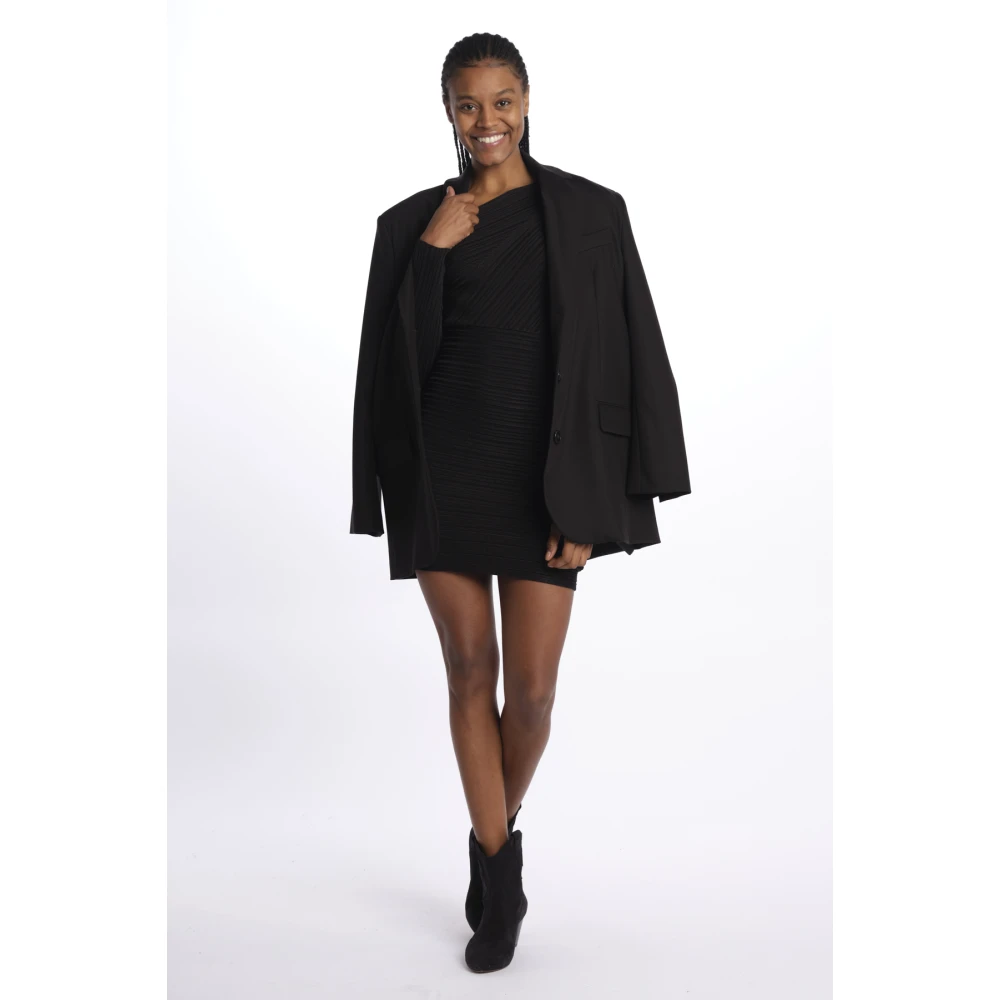 BA&SH Zwarte Geribbelde Gebreide Minijurk Black Dames