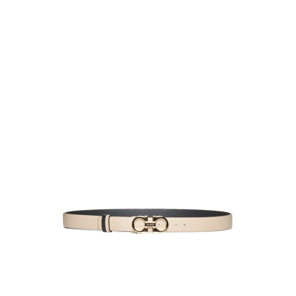Salvatore Ferragamo Women's Beige Belts,, Reversible Leather Belt With Gancini Buckle Medium