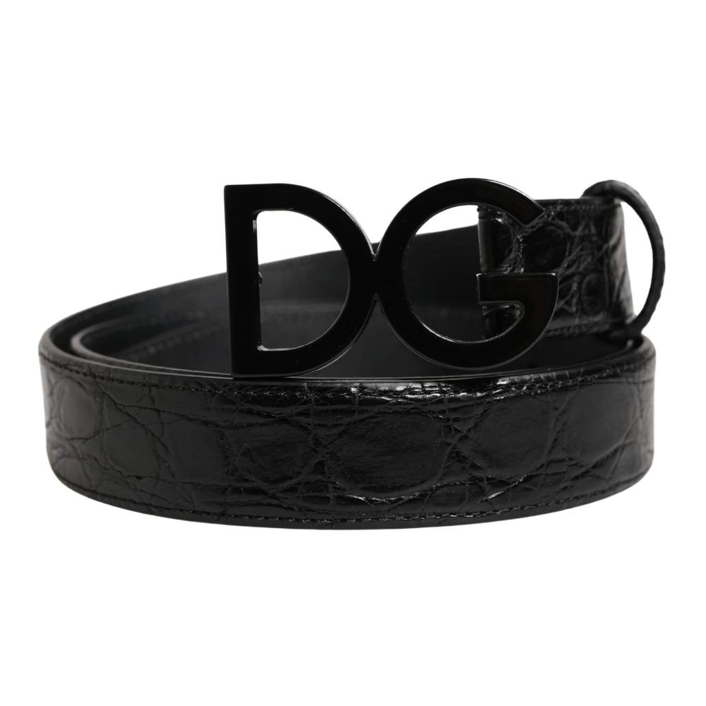 Dolce & Gabbana Men's Black Exotic Leather Logo Buckle Belt