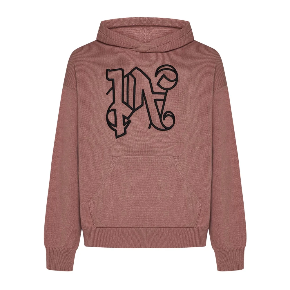 Palm Angels Zwarte Hoodie met Geborduurd Logo Brown Heren