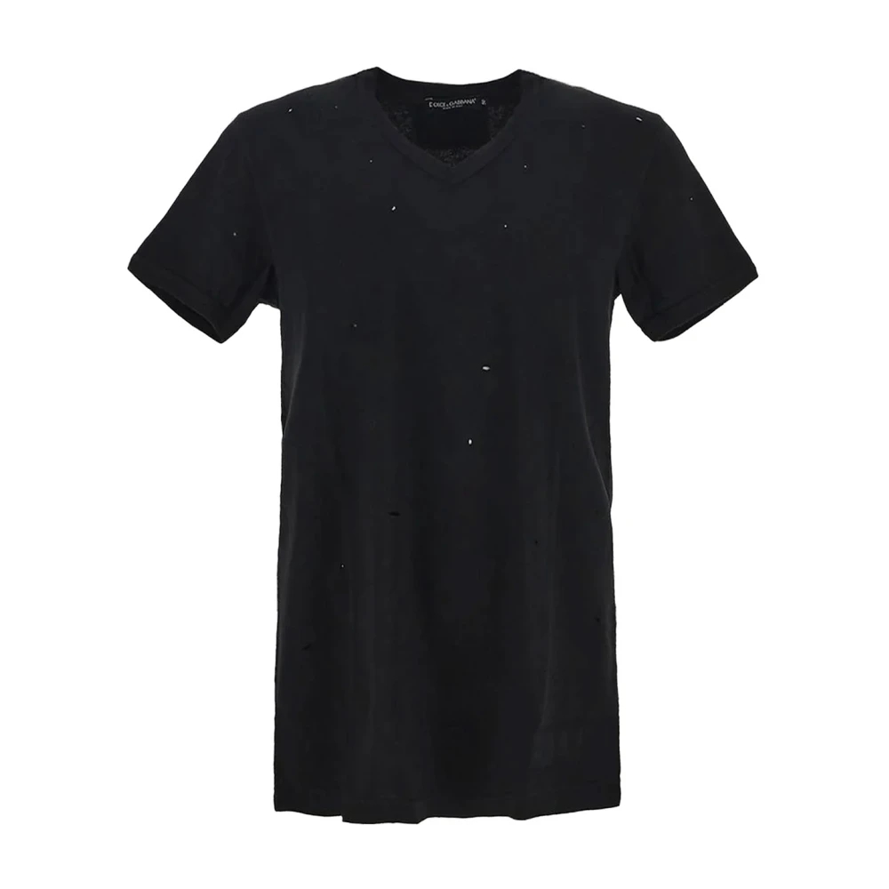 Dolce & Gabbana V-ringad Logo Patch T-shirt Black, Herr