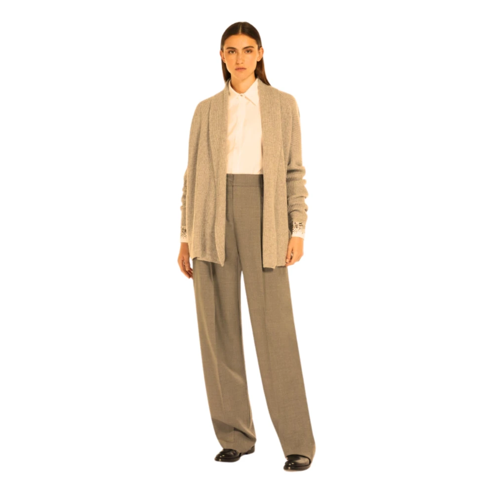 Max Mara Studio Beige Vest met Shawl Kraag Beige Dames