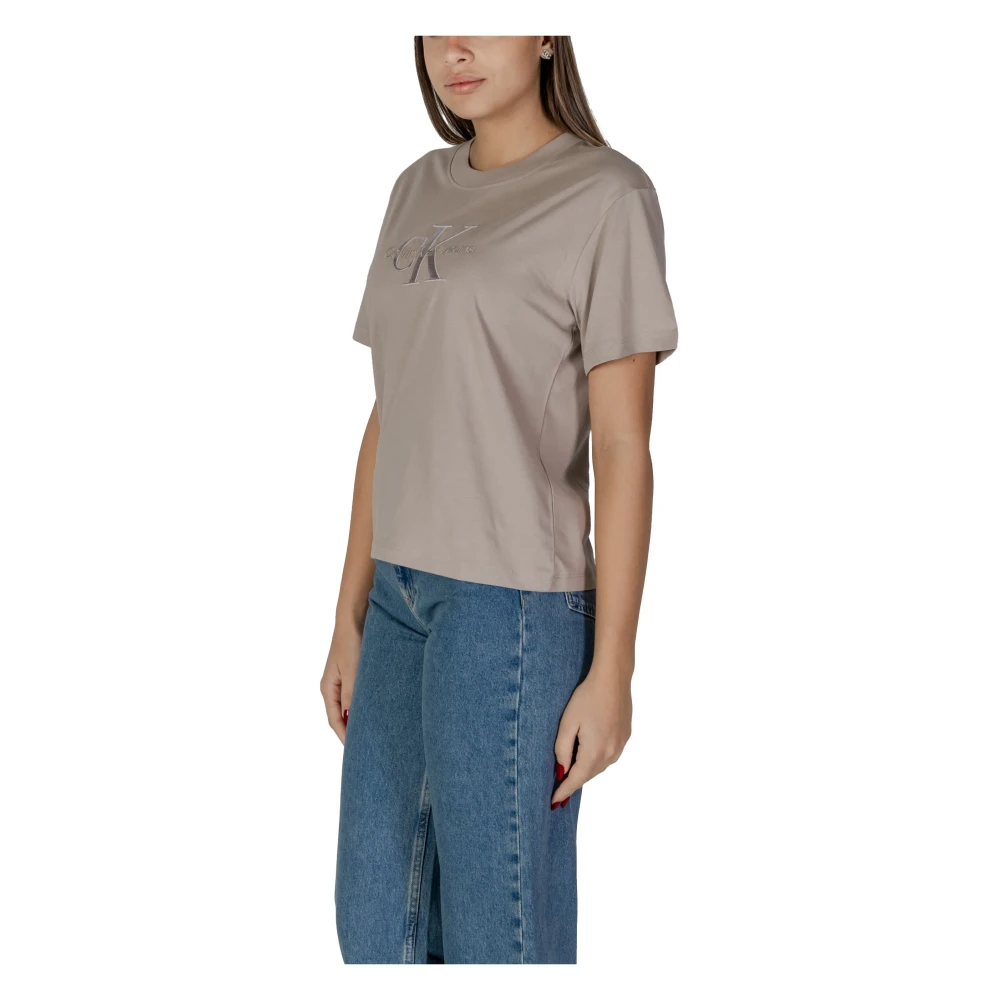 Calvin Klein Jeans Korte mouw katoenen T-shirt collectie Beige Dames