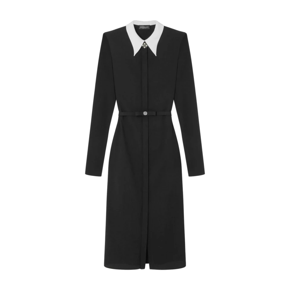 Versace Zwarte Zijden Parel Detail Jurk Black Dames