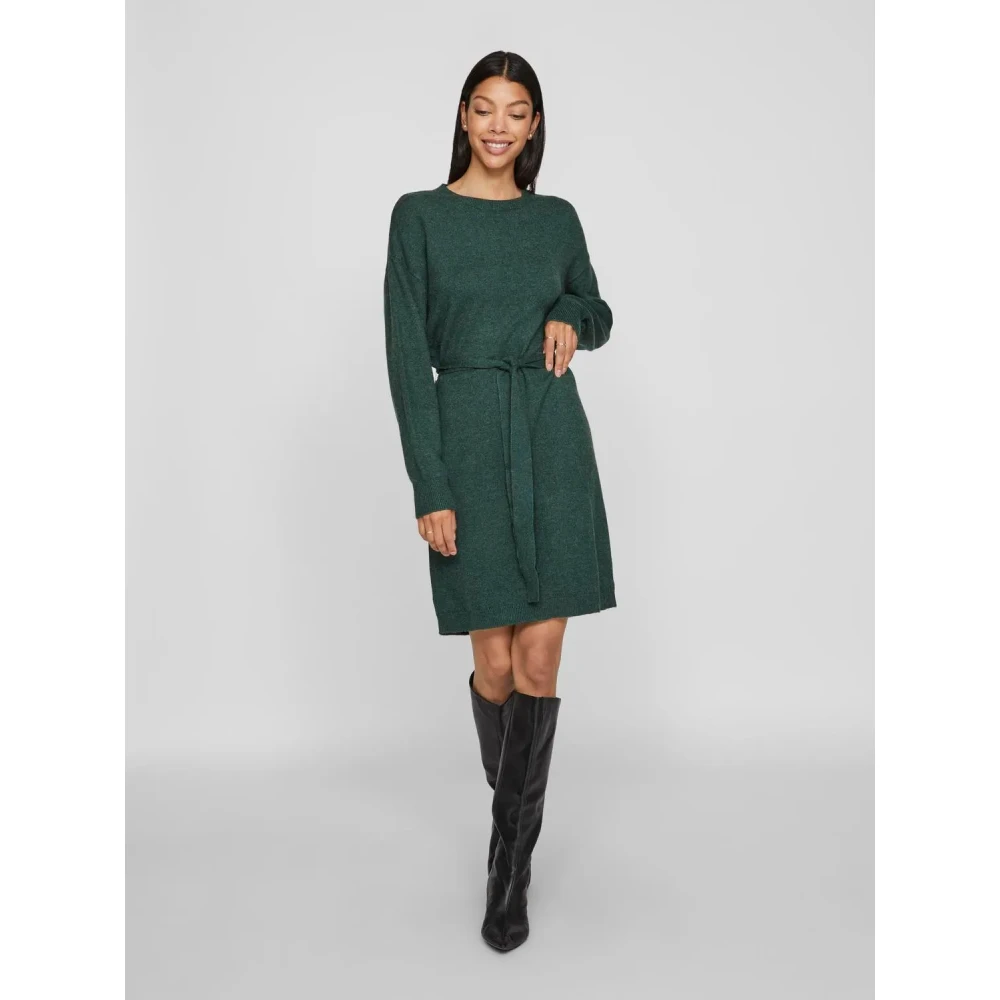Vila Jurk met lange mouwen en tailleband Green Dames