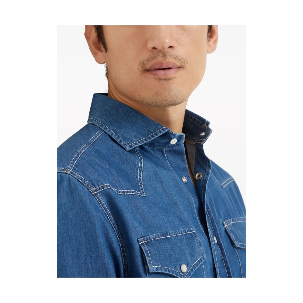 BRUNELLO CUCINELLI Denim drukknoopsluiting overhemd Blue Heren