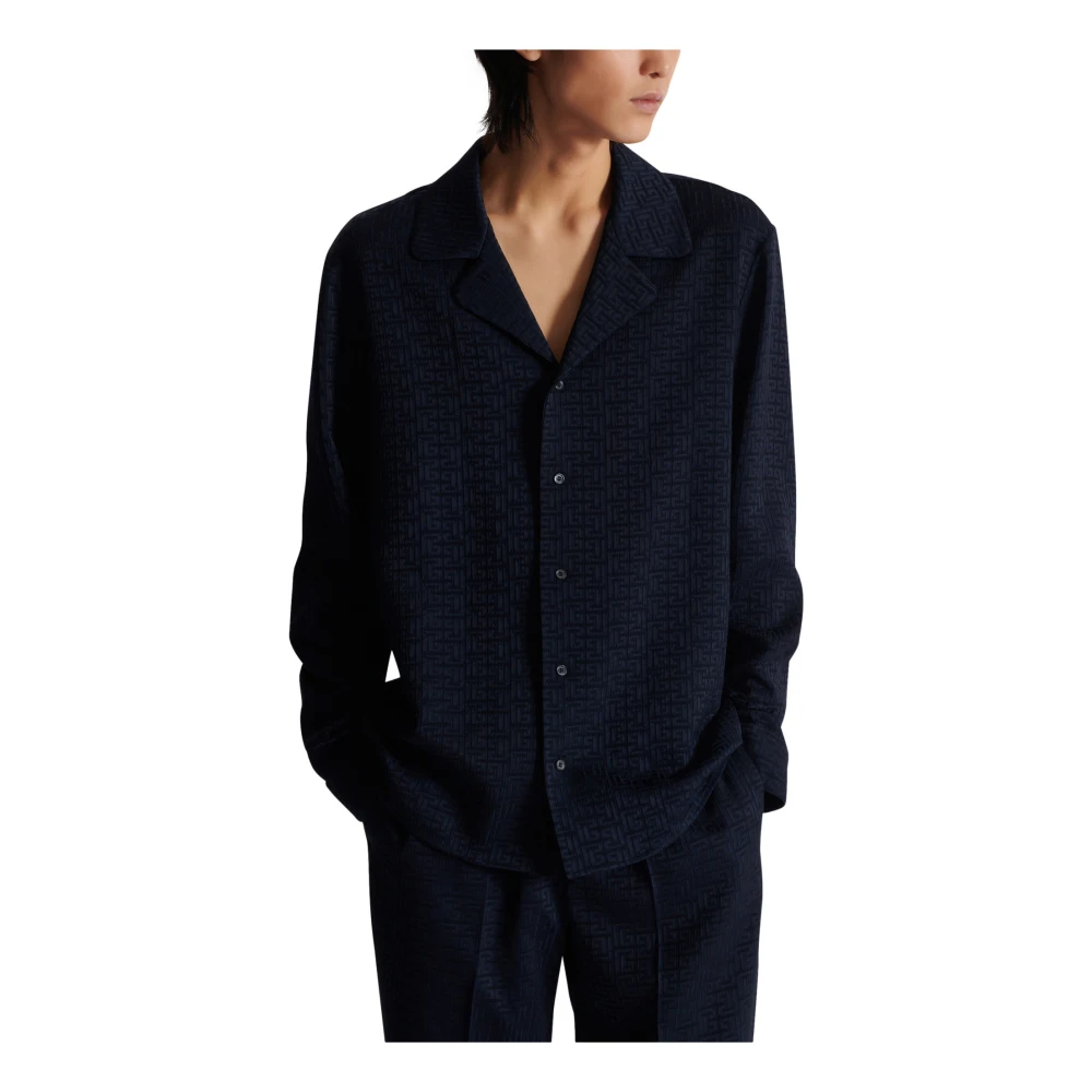 Balmain Labyrinth Jacquard Pyjama Shirt Blue Heren