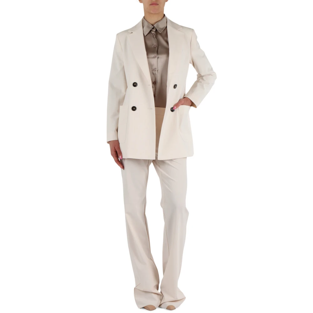 Marella Virgin Wool Revers Lange Mouw Jas Beige Dames