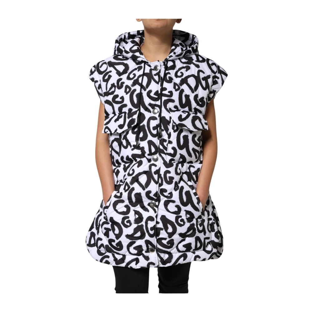 Dolce & Gabbana Women's White Dg Mania Sleeveless Puffer Jacket