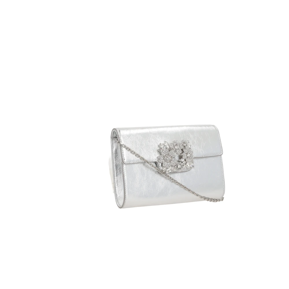 Roger Vivier Zilveren Gelamineerde Clutch met Juweelsluiting Gray Dames