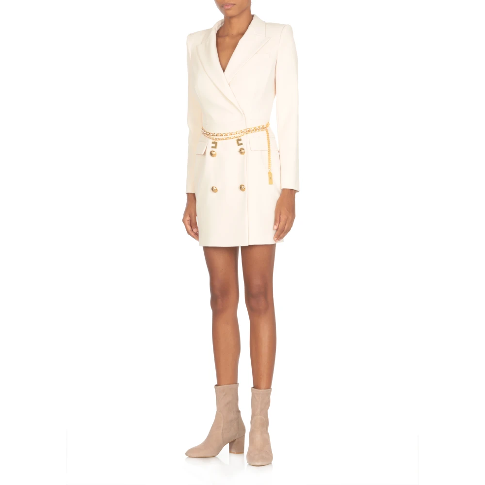 Elisabetta Franchi Ivoor Jurk met Peak Revers Beige Dames