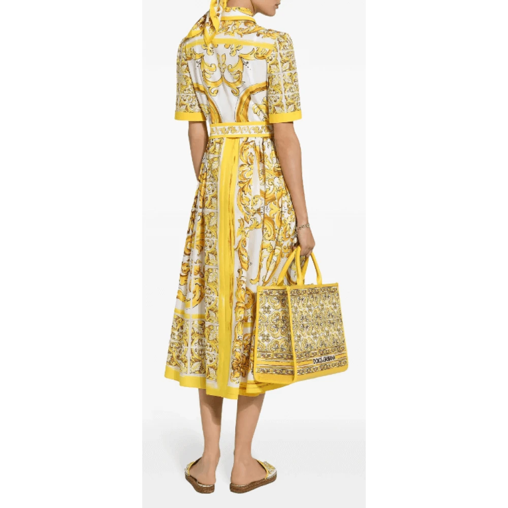 Dolce & Gabbana Majolica Print Katoenen Overhemdjurk Yellow Dames