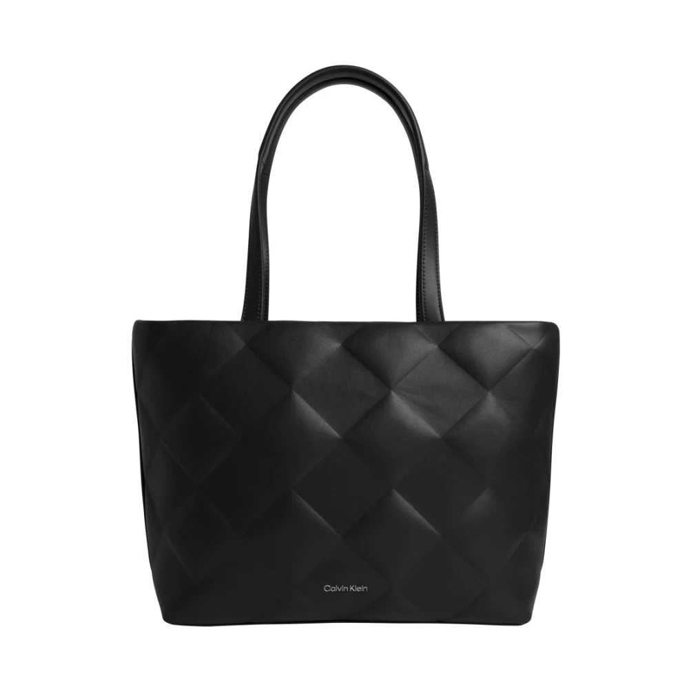 Calvin Klein Zwarte Diamant Quilt Shopper Handtas Black Dames
