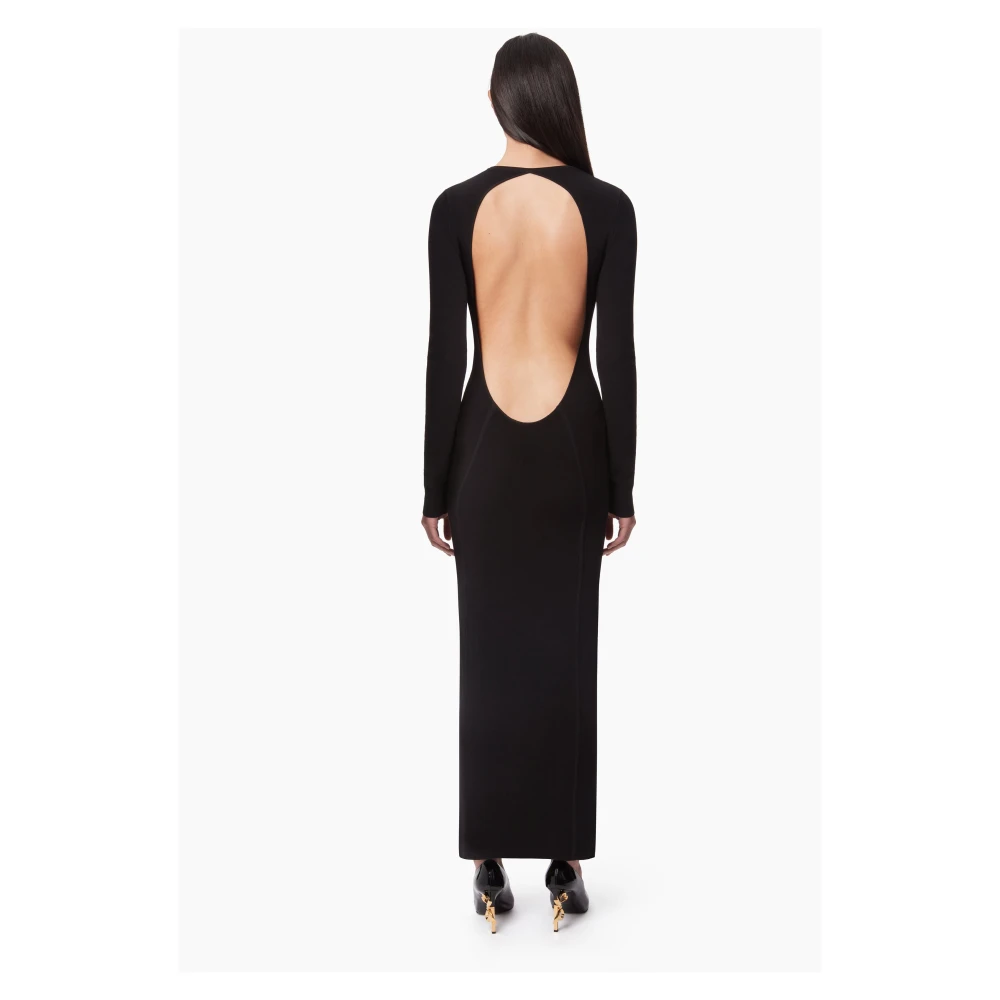 Nina Ricci Elegante Zwarte Rugloze Maxi Jurk Black Dames