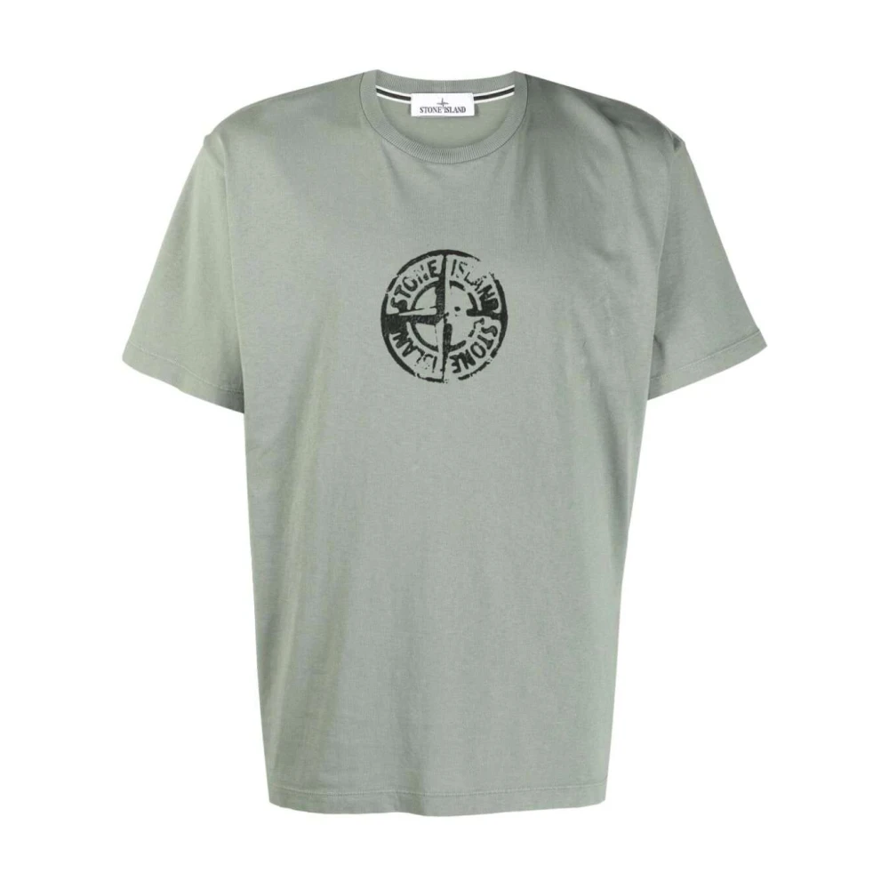 Stone Island Handgemaakt Logo Print Katoenen T-shirt Green Heren