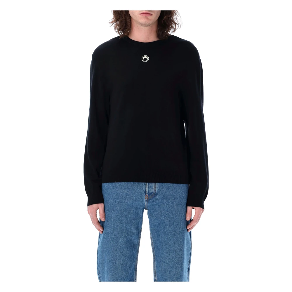 Marine Serre Zwarte Moon Logo Gebreide Trui Black Heren