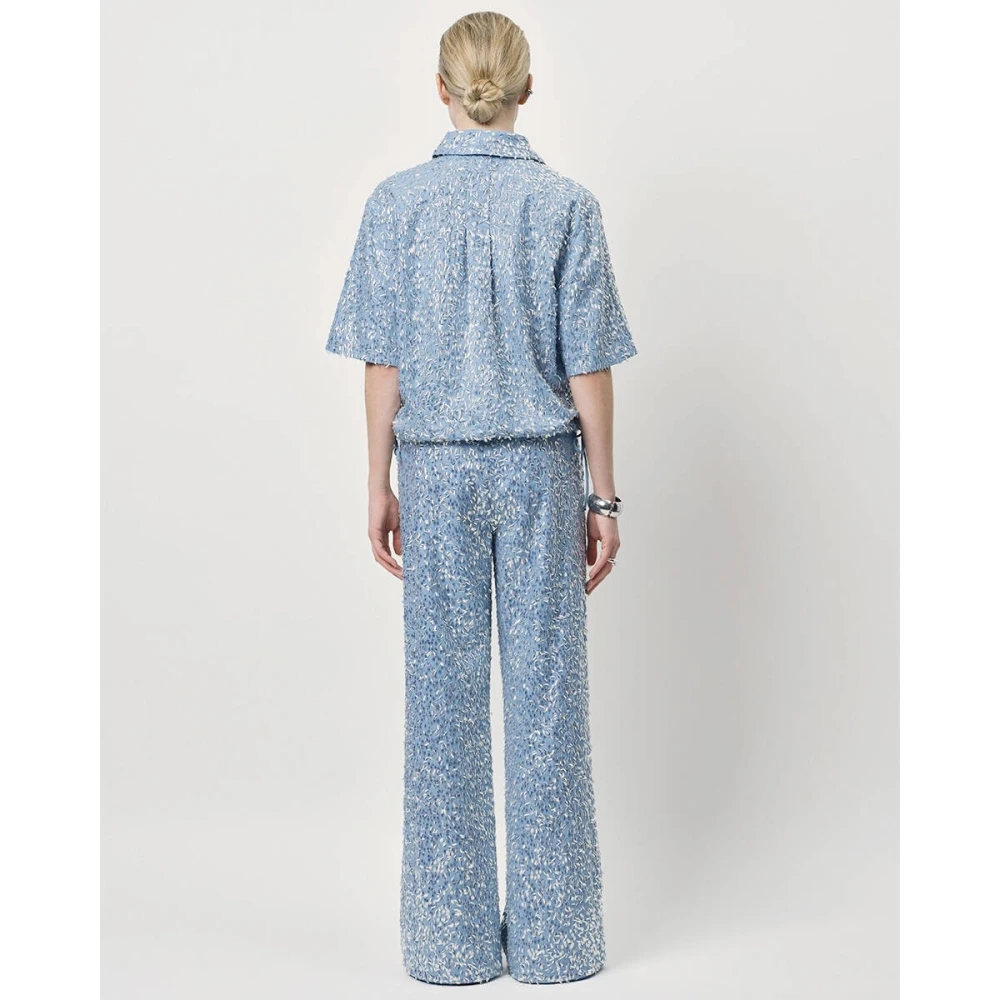 Dante 6 Bardot Pailletten Geknipte Denim Shirt Blue Dames