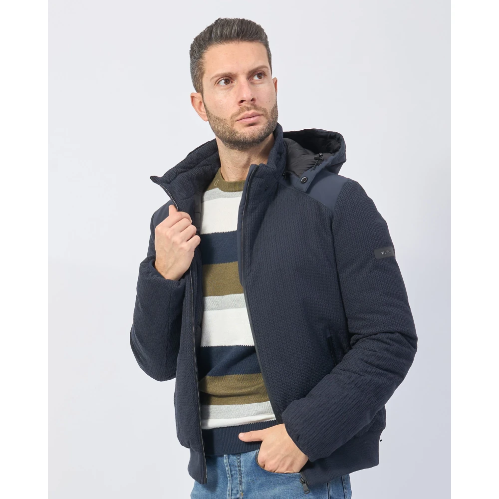 YES ZEE Blauwe Gebreide Softshell Hoodie Jas Blue Heren