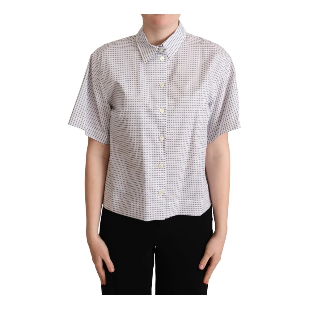 Dolce & Gabbana Women's White Polka Dot Cotton Shirt With Logo Details