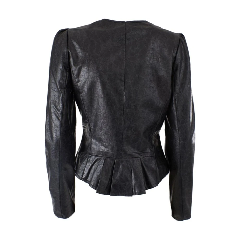 YES ZEE Stijlvolle Eco-Leren Jas met Ritssluiting Black Dames