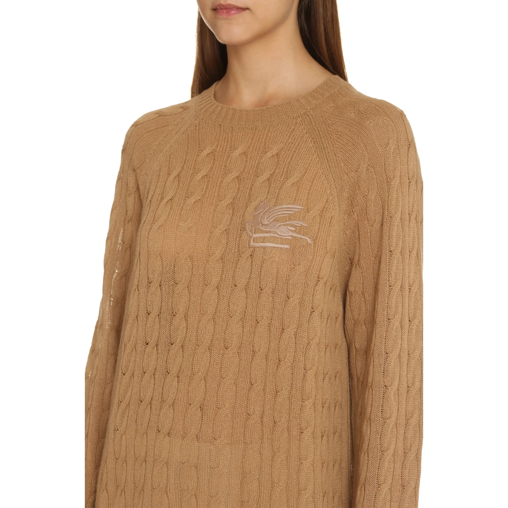 ETRO Kasjmier Kabelgebreide Ronde Hals Trui Brown Dames