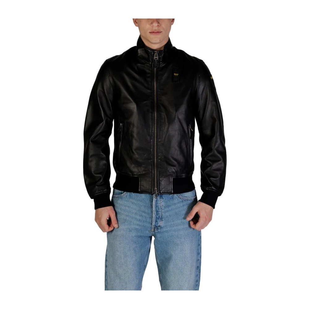 Blauer Zwarte Leren Jas Lente Zomer Collectie Black Heren