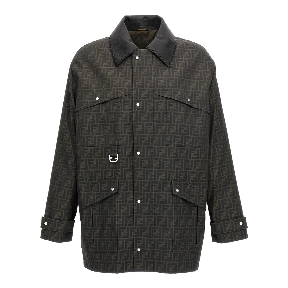 Fendi , Light Jackets, Male, Brown, M, Ff Jacquard Jacket
