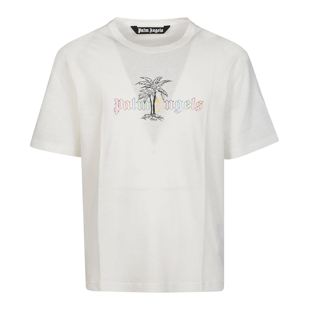 Palm Angels Linnen Kraag T-Shirt White Heren