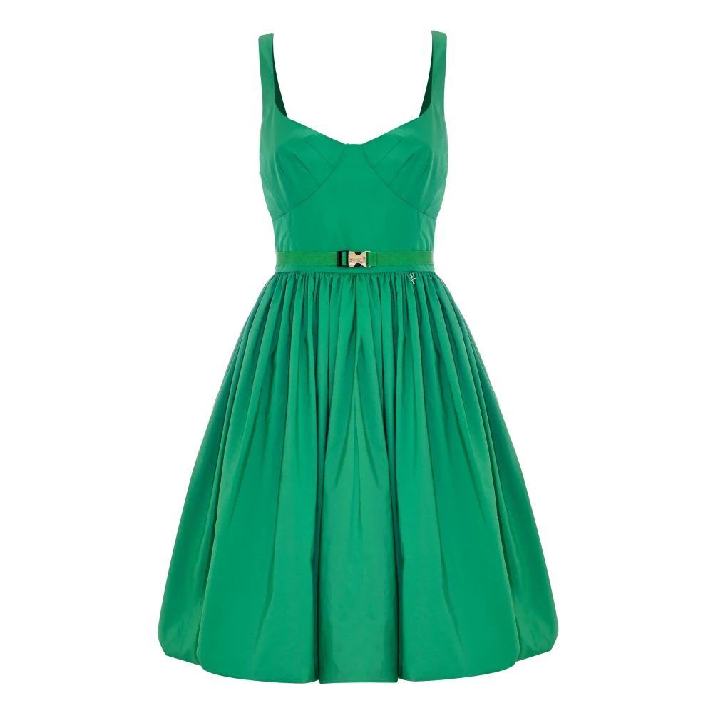 Kocca Women's Green Gathered Skirt Dress With Wide Neckline