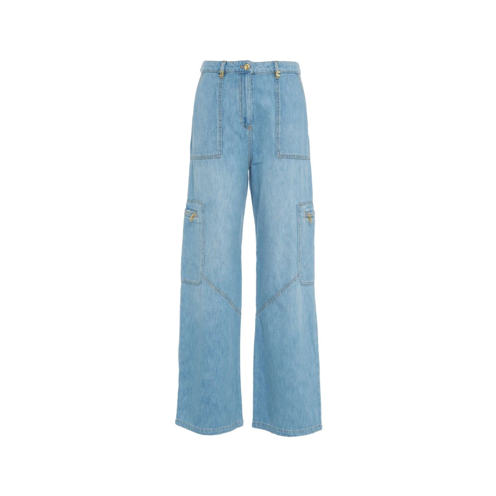 Blå Wide Leg Cargo Pocket Jeans