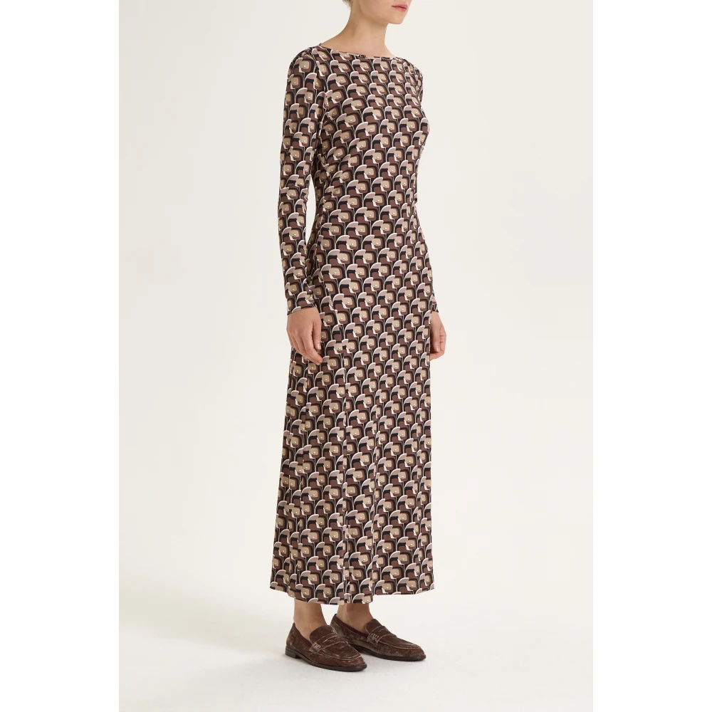 Maliparmi Gedrukte Jersey Boothals Jurk Brown Dames