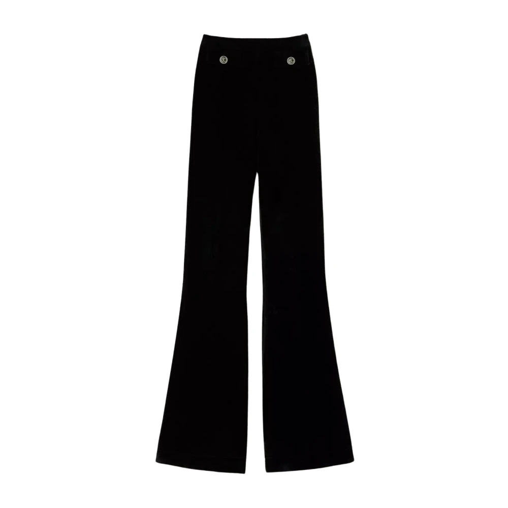 Twinset Flare Gebreide Broek met Ovale Knopen Black Dames