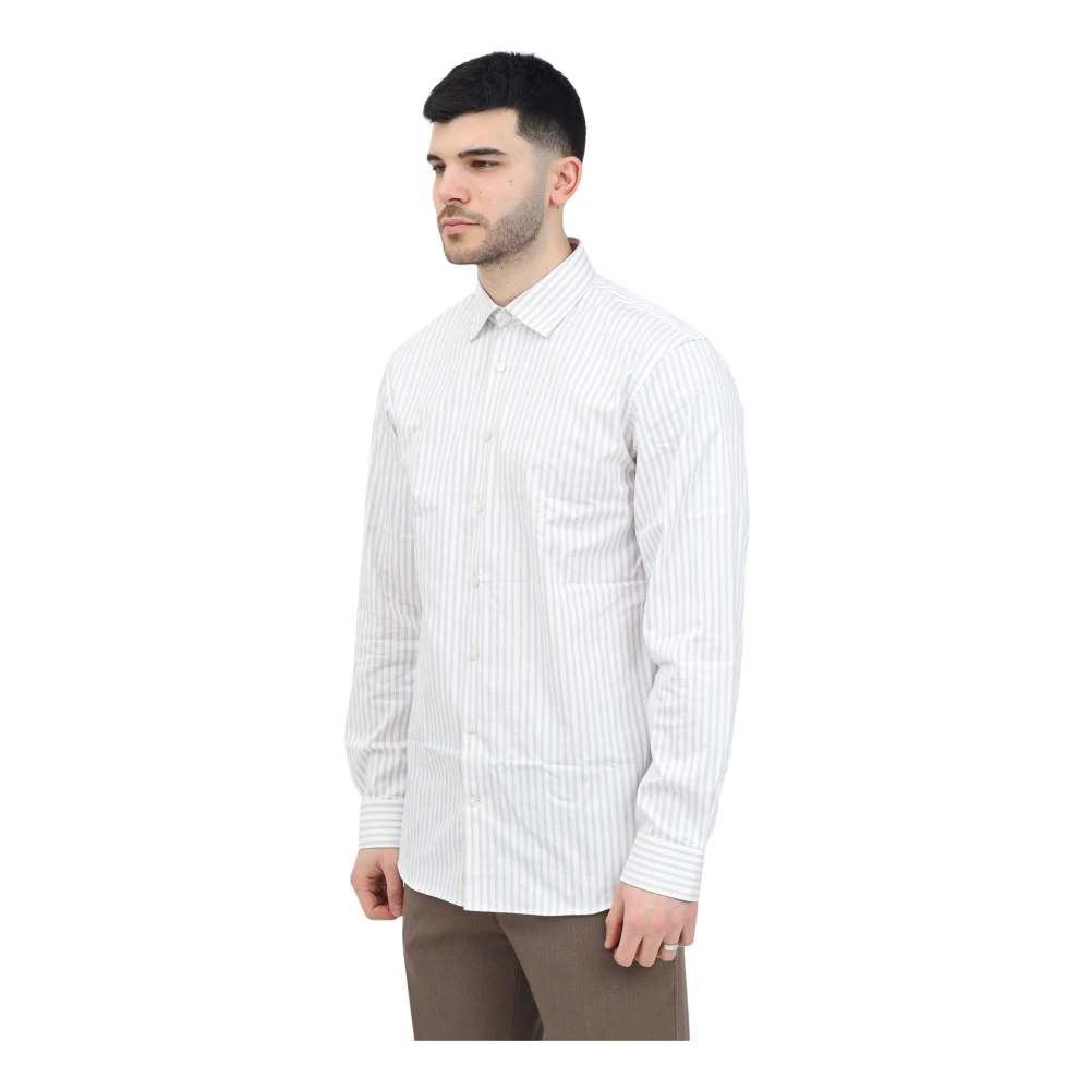 Selected Homme Wit Gestreept Overhemd Lange Mouw Beige Heren