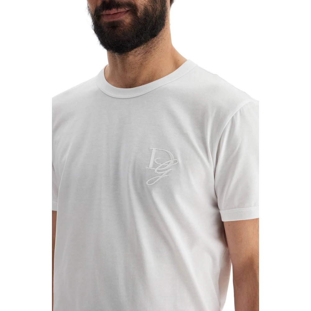 Dolce & Gabbana Geborduurd T-shirt met DG-borduursel White Heren