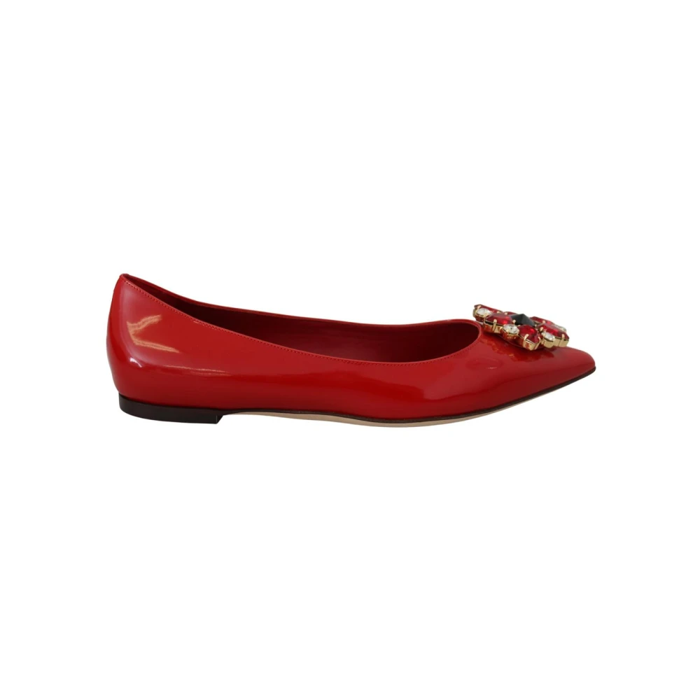 Dolce & Gabbana Women's Red Ballerina Shoes, 4 Uk, Crystal Patent Leather Ballerinas