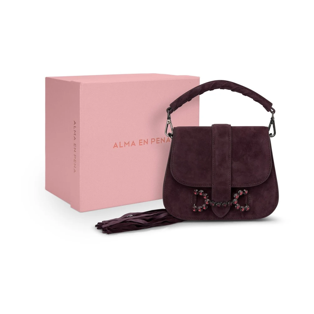 Alma en Pena Rhinestone Buckle Clutch Bag Purple Dames