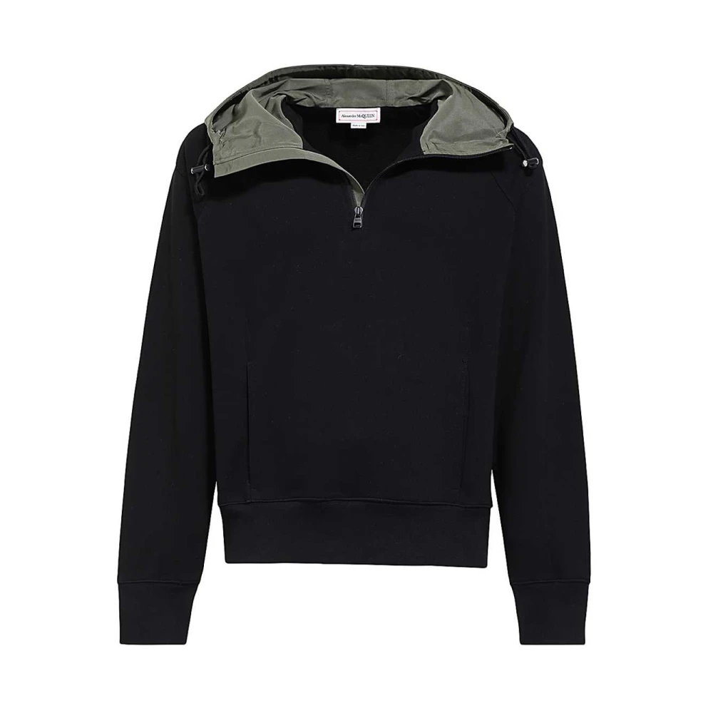 Alexander mcqueen Geribbelde Katoenen Hoodie met Ritsen Black Heren