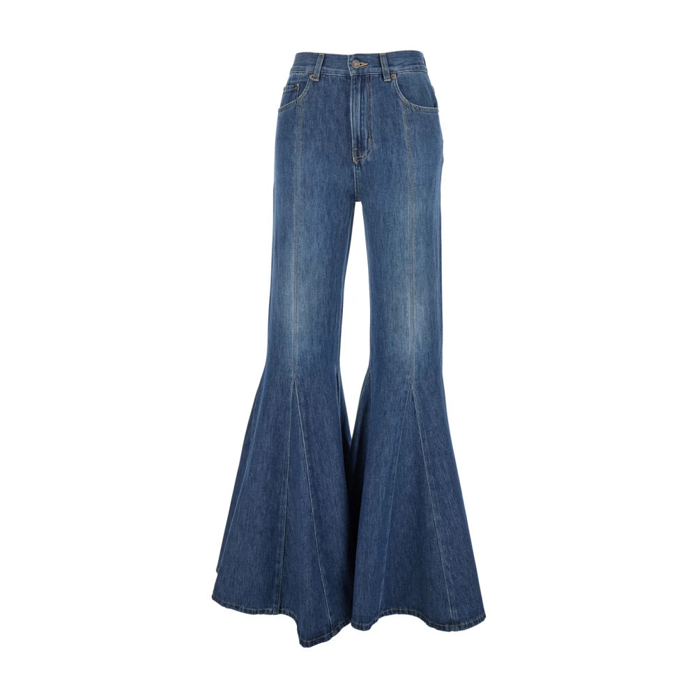 Chloé Blauwe Flared Denim Jeans met Logo Patch Blue Dames