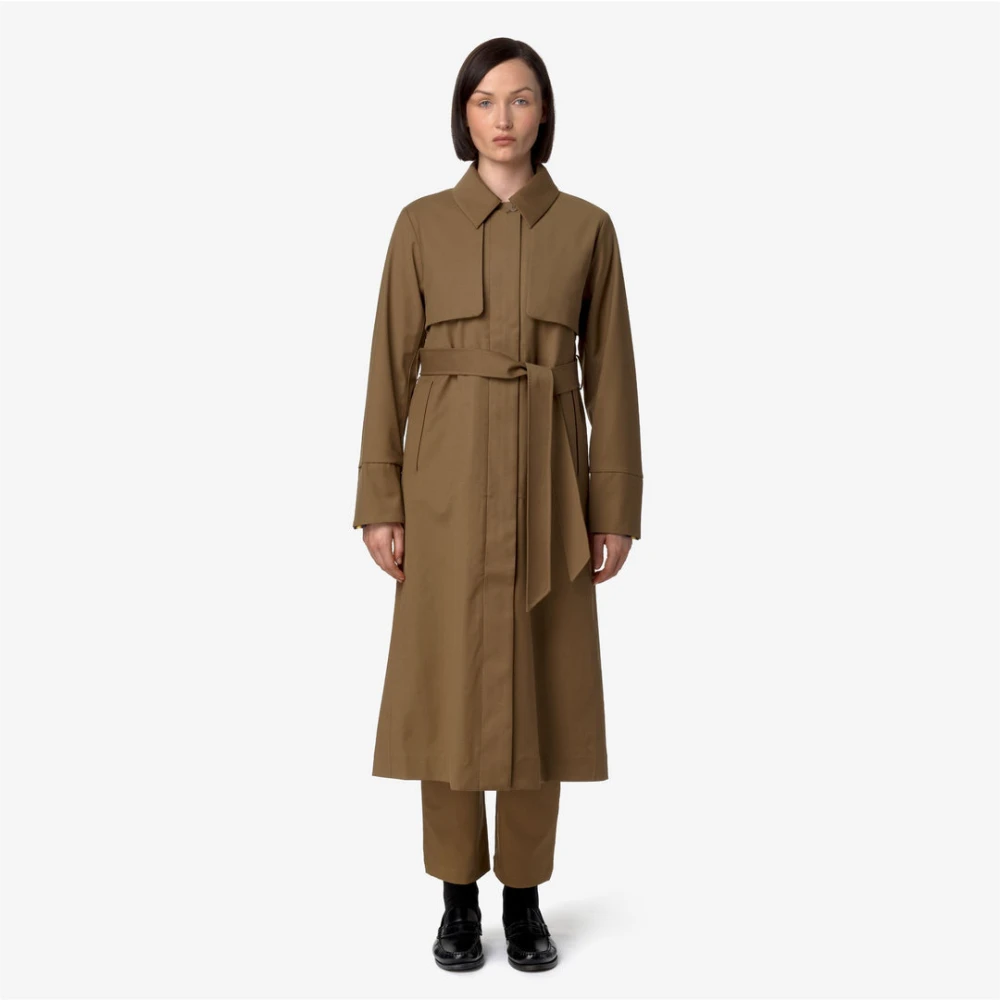 K-way Tech Wool Blend Trench Coat Brown Dames