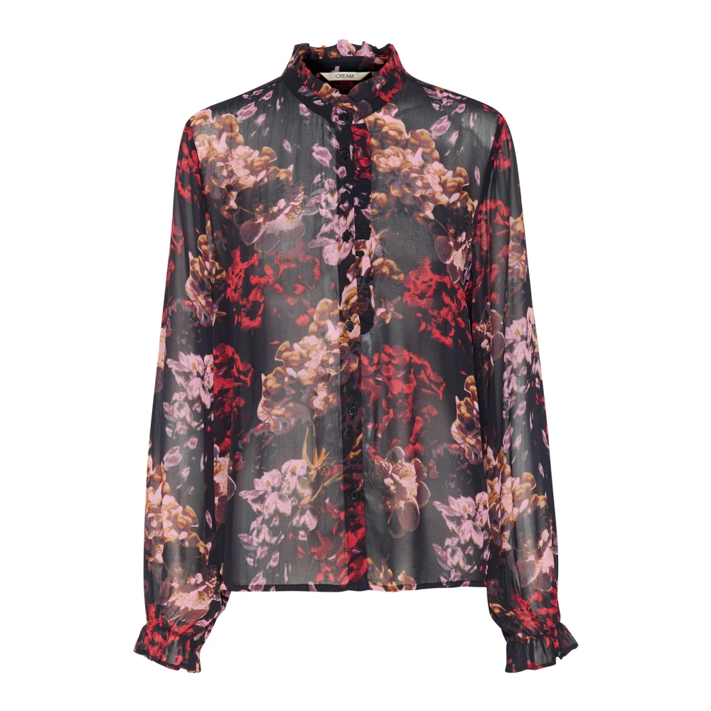 Cream Bloemenprint Blouse met Ruchedetail Multicolor Dames