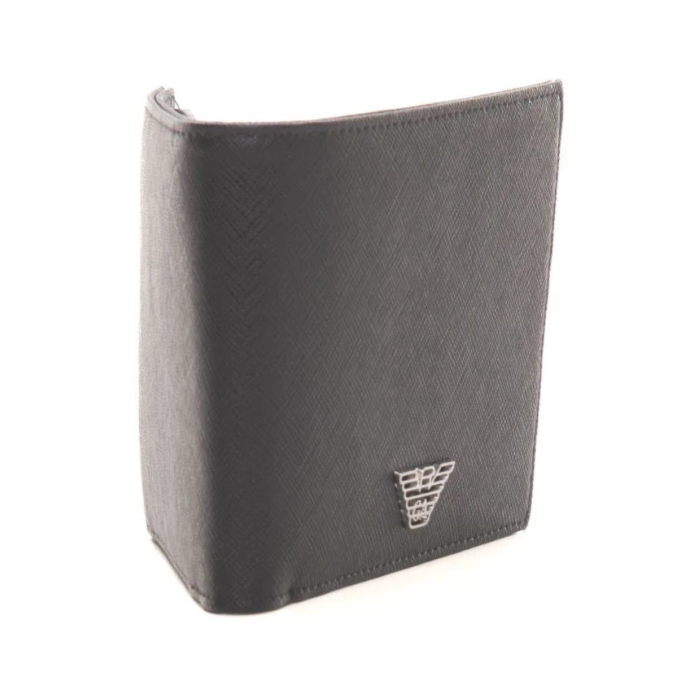 Emporio Armani Portemonnee met Metalen Logo en Saffiano Leer Black Heren