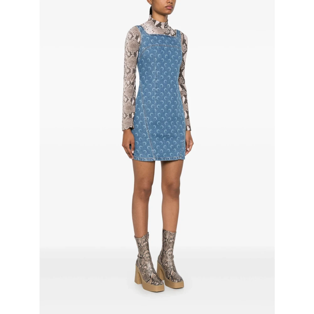 Marine Serre Maan Laser Denim Mini Jurk Blue Dames