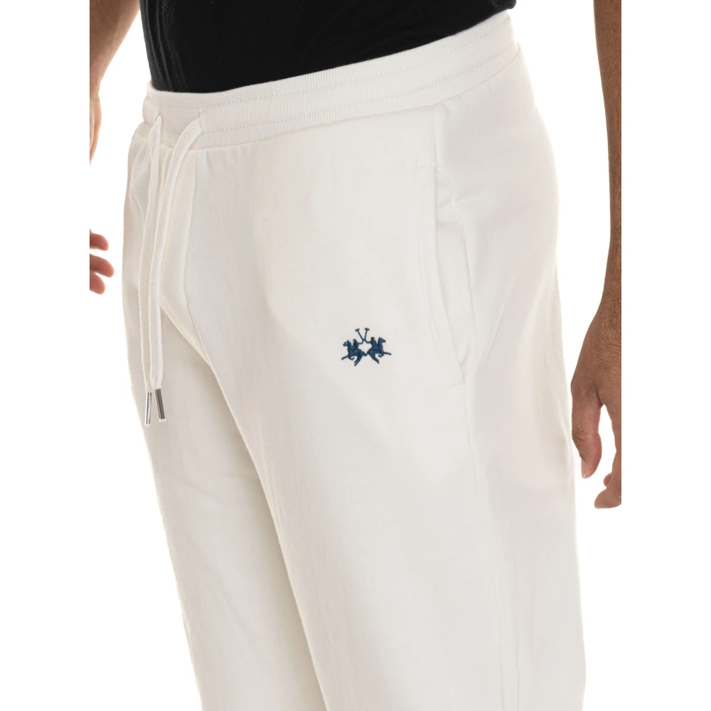 LA MARTINA Fleece trekkoordbroek met zijlogo White Heren