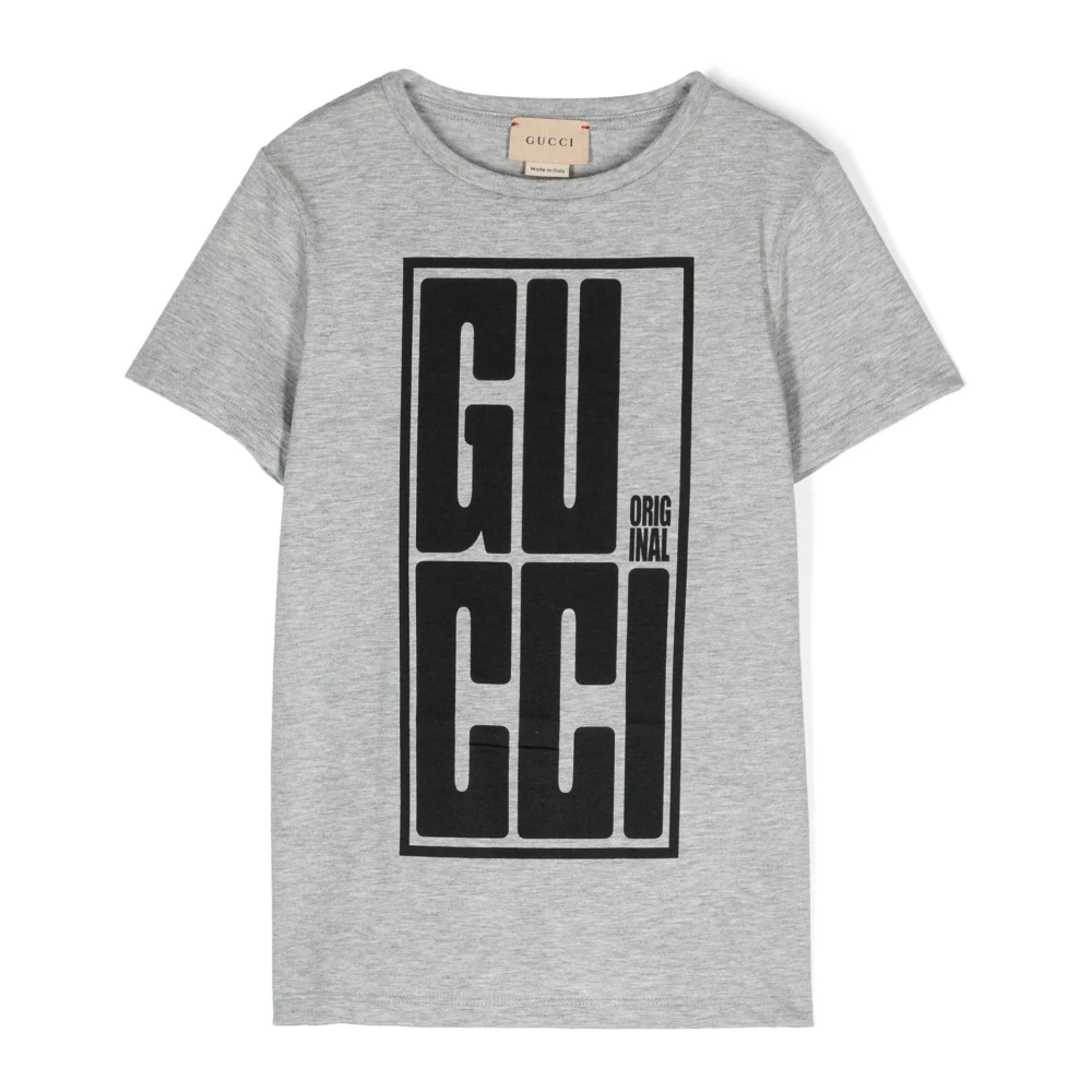 Gucci Barn Grå T-shirt Melange Stickad Originaltryck Gray, Unisex