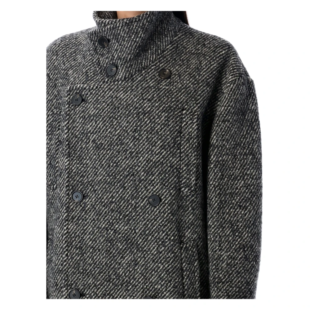 Msgm Grijze Melange Wol Double-Breasted Lange Jas Gray Dames