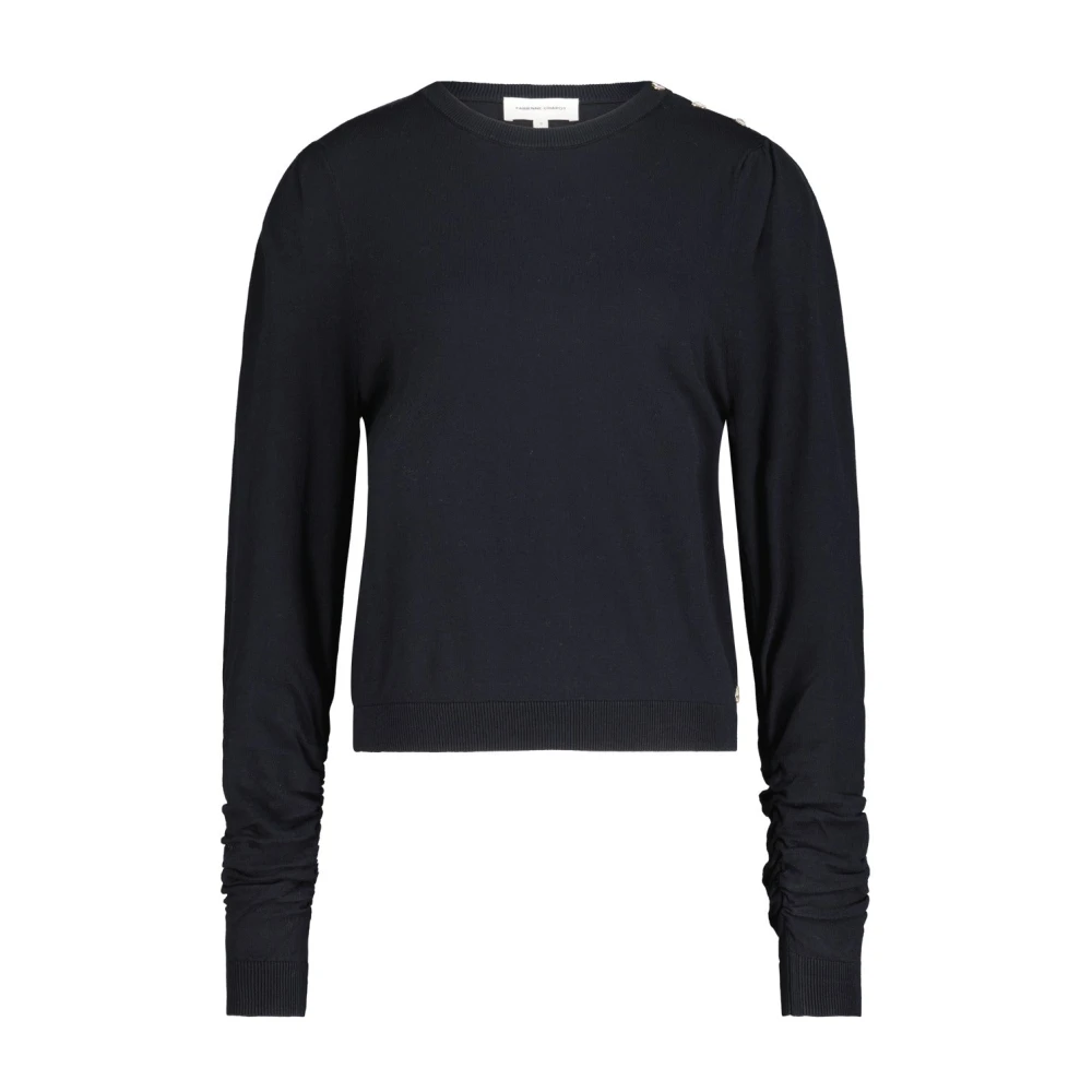 Fabienne Chapot Zwarte Scrunch Pullover met Hart Knopen Black Dames