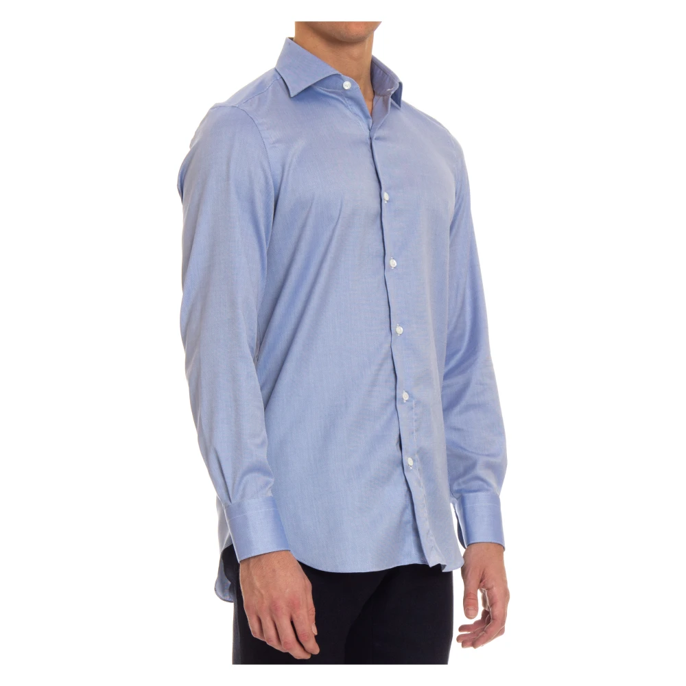 Finamore Neapolitaans Vervaardigde Slim-Fit Casual Overhemden Blue Heren